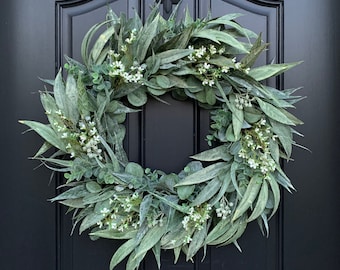 Year Round Farmhouse Wreaths, 24 Inch Eucalyptus and Bayleaf Wreath