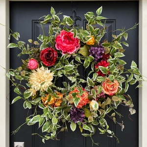 READY TO SHIP Front Door Wreaths for Summer, Flower Garden Wreath, Colorful Year Round Wreath, Best Seller