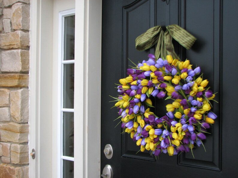 Purple Tulips Wreath Tulips Front Door Wreath Door Wreaths Yellow Spring Tulips Mother/'s Day Wreath Tulips Trending Wreaths