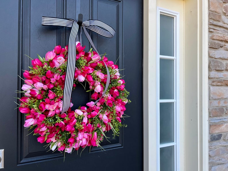 Pink Tulip Wreath, Spring Front Door Tulip Wreath image 4