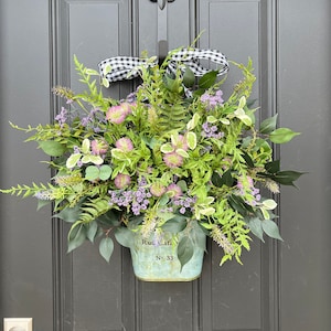 Summer Purple Door Bucket Hanging, Front Door Wildflower Basket