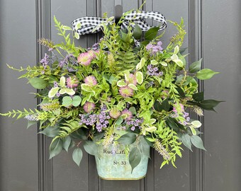 Summer Purple Door Bucket Hanging, Front Door Wildflower Basket