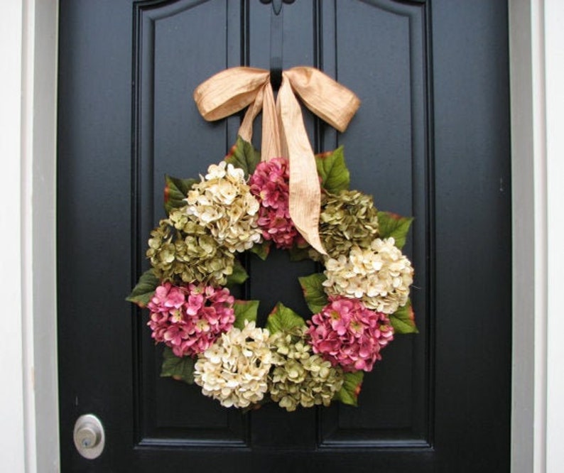 Hydrangea Wreaths, Summer Wreaths, Summer Hydrangea Wreaths, Summer Decorative Wreaths, Pink Hydrangeas, Green Hydrangeas image 1