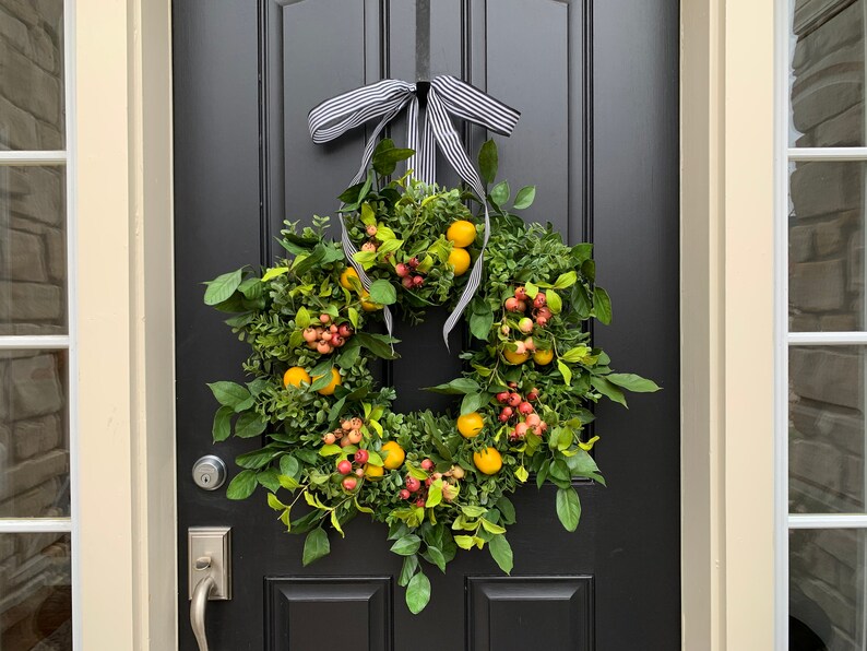 Front Door Lemon Wreaths, Spring Wreath with Lemons and Crab Apple image 2