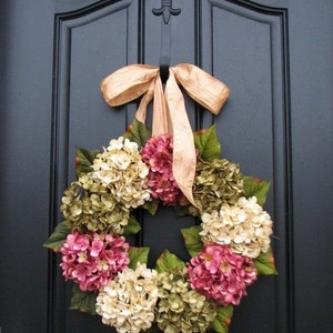 Hydrangea Wreaths, Summer Wreaths, Summer Hydrangea Wreaths, Summer Decorative Wreaths, Pink Hydrangeas, Green Hydrangeas image 4