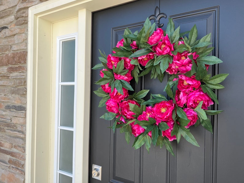 Faux Pink Peony Wreath, Front Door Peony Wreaths, BEST SELLER Wedding Door Decor, Spring Door Wreath, Peony Wreaths for Spring image 8