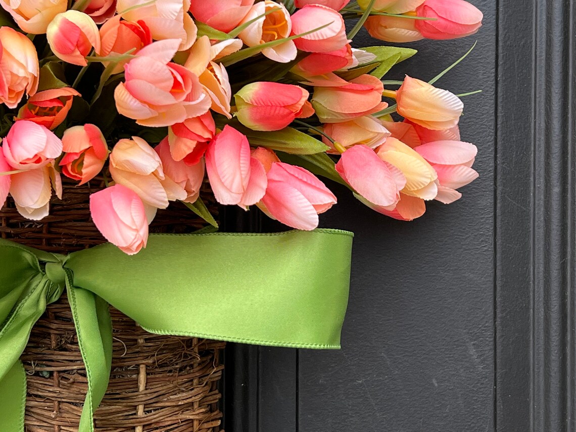Spring Tulip Baskets for Front Door Decorative Door Tulip Etsy