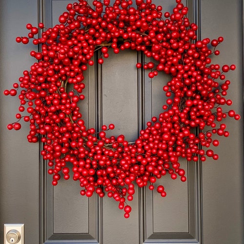 Christmas Wreaths for Front Door Christmas Red Berry Wreath Etsy