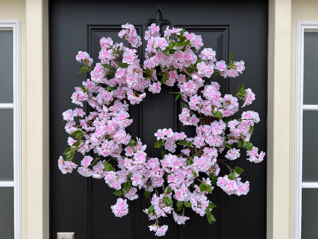 Pink Cherry Blossom Wreath: Spring Front Door Decor - Etsy