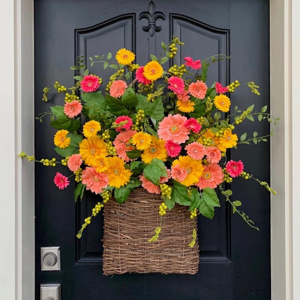 XL Spring Daisy Door Basket, Yellow Gerberas, Twoinspireyou Design