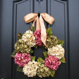 Hydrangea Wreaths, Summer Wreaths, Summer Hydrangea Wreaths, Summer Decorative Wreaths, Pink Hydrangeas, Green Hydrangeas image 3