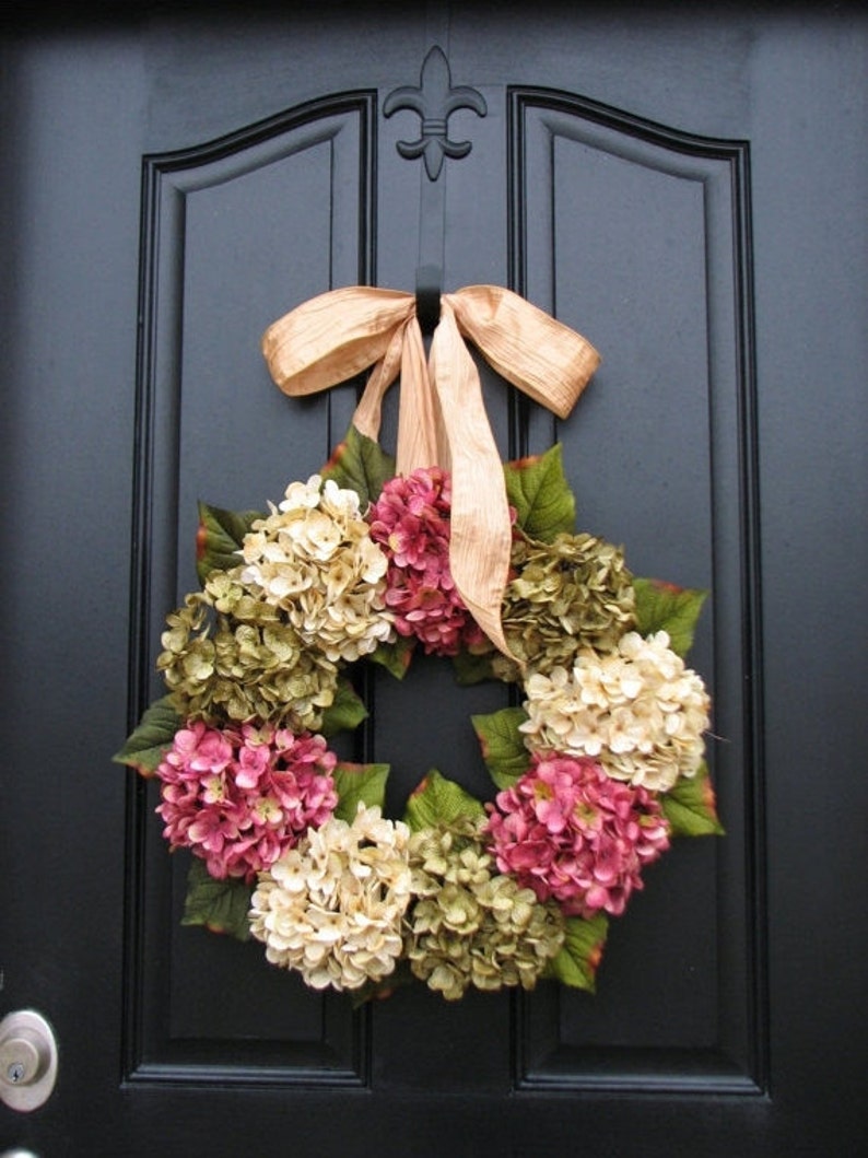 Hydrangea Wreaths, Summer Wreaths, Summer Hydrangea Wreaths, Summer Decorative Wreaths, Pink Hydrangeas, Green Hydrangeas image 3