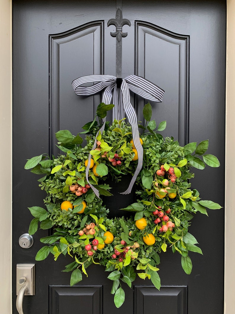 Front Door Lemon Wreaths, Spring Wreath with Lemons and Crab Apple image 1