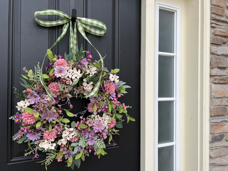 Cottage Garden Wreath, Spring Flower Bouquet Wreaths, Gifts for Her, Front Door Wreath image 3