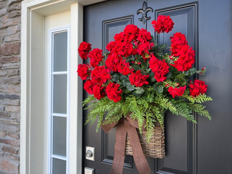 Summer Red Geranium Basket, Front Door Baskets for Summer image 6