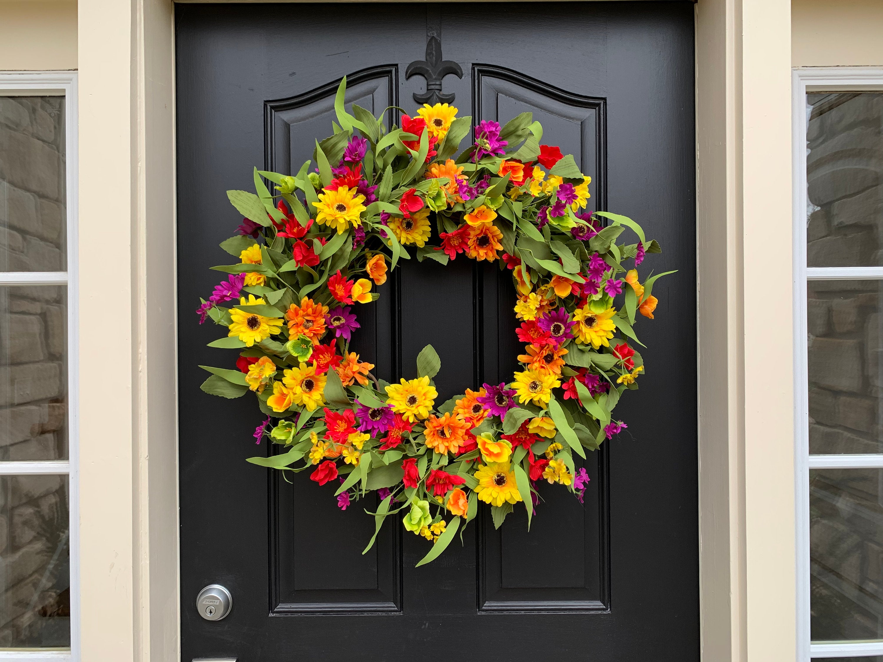 Summer Daisy Wreath, Colorful Fiesta Front Door Decor (24