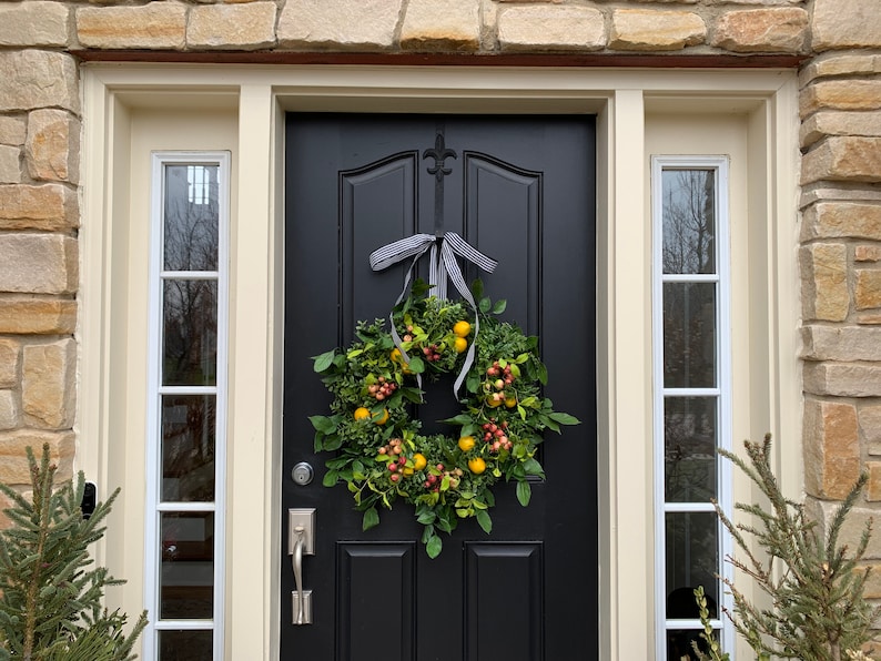 Front Door Lemon Wreaths, Spring Wreath with Lemons and Crab Apple image 3
