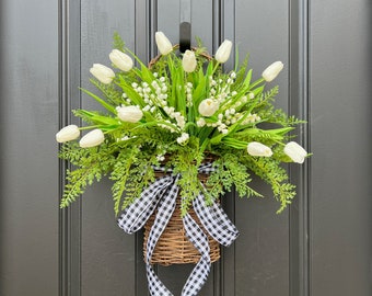 Real Touch Tulip & Fern Hanging Basket, Unique Gift for Mother's Day