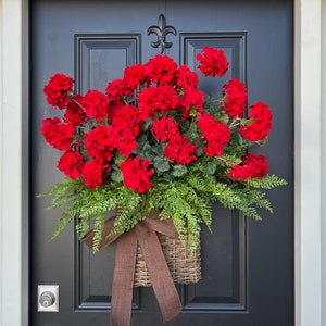Summer Red Geranium Basket, Front Door Baskets for Summer image 7