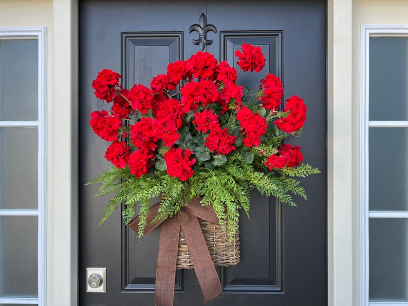 Summer Red Geranium Basket, Front Door Baskets for Summer image 7