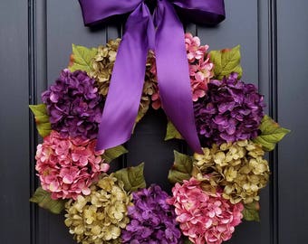 Hydrangea Wreaths, Summer Wreaths, Summer Hydrangea Wreaths, Summer Porch Wreaths, Pink Hydrangeas, Green Hydrangeas