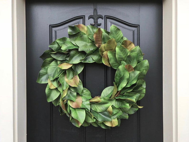 Spring Magnolia Wreath for Front Door, Year Round Realistic Magnolia Leaf Wreaths image 5