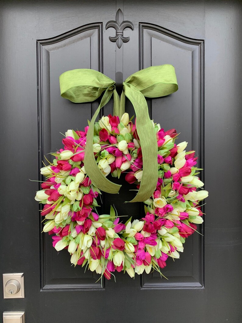 Spring Tulip Wreaths, Tulip Wreaths, Spring Wreaths, Spring Front Door Wreath, Door Wreaths, Mother's Day Wreath, Easter Wreaths image 2