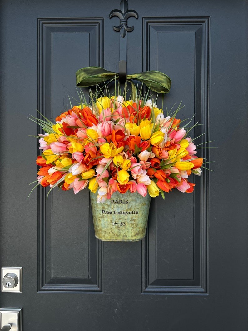 Tulip Buckets for Front Door Spring Tulip Wreaths | Etsy