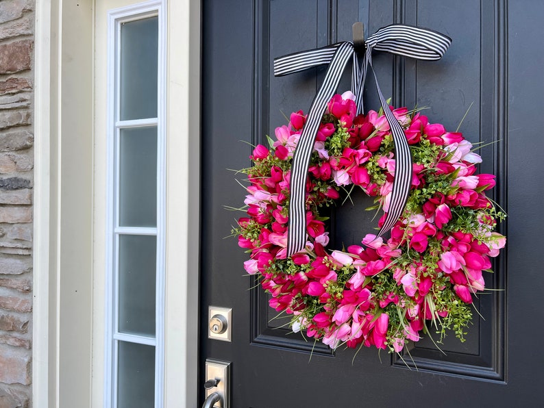 Pink Tulip Wreath, Spring Front Door Tulip Wreath image 5