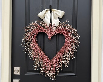 Valentine's Day Pink Berry Heart Wreath, Friendship Wreaths