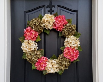 Mother's Day Wreaths, Wreaths for Spring, Door Wreaths, Summer Hydrangea Wreath, Summer Wreaths, Summer Door Wreaths, Door Wreath