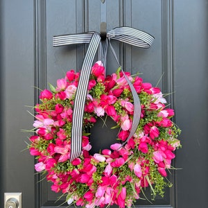 Pink Tulip Wreath, Spring Front Door Tulip Wreath image 2