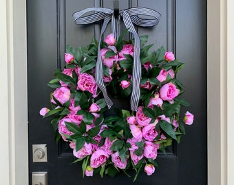 Handmade Pink Peony Wreath: Lush Spring Summer Door Decor (26" Diameter)