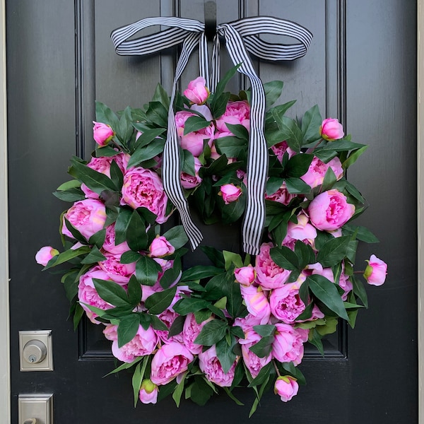 Handmade Pink Peony Wreath: Lush Spring Summer Door Decor (26" Diameter)