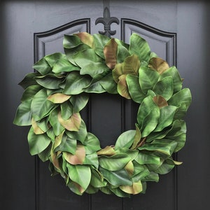 Spring Magnolia Wreath for Front Door, Year Round Realistic Magnolia Leaf Wreaths image 6