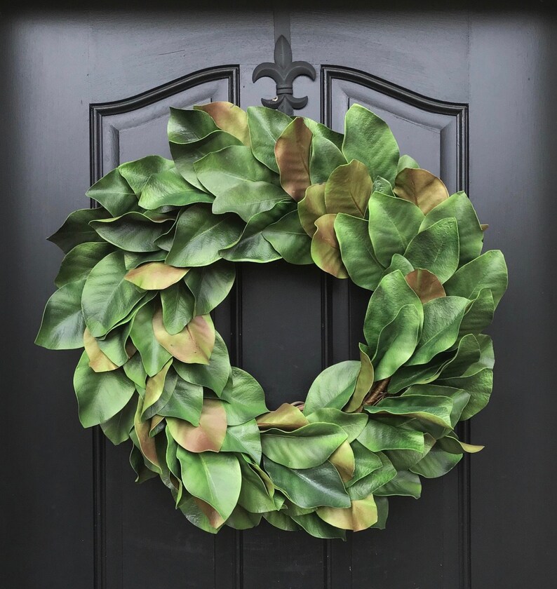 Spring Magnolia Wreath for Front Door, Year Round Realistic Magnolia Leaf Wreaths image 6