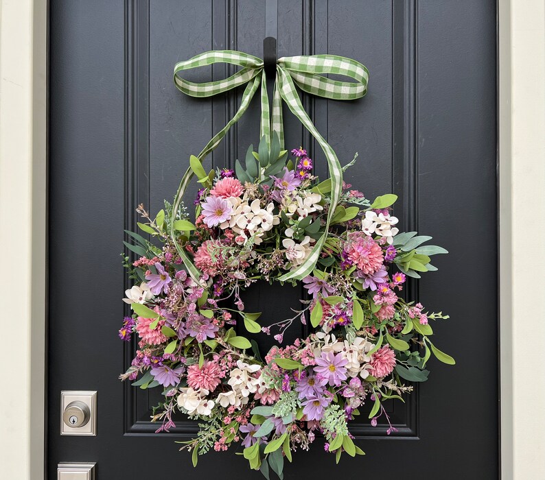 Cottage Garden Wreath, Spring Flower Bouquet Wreaths, Gifts for Her, Front Door Wreath image 1