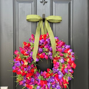 Berry Jam Vibrant Tulip Wreath, Spring Front Door Hanger, Gift for Mom image 2