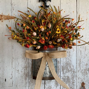 Fall Farmhouse Container with Wild Flowers, Fall Wreaths for Front Door, Country Rustic Fall Decor