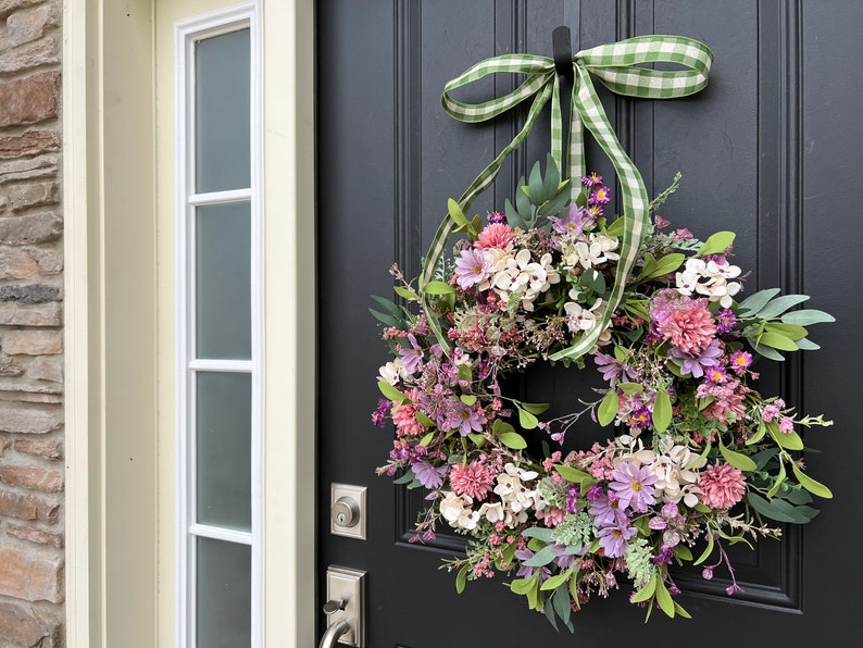 Cottage Garden Wreath, Spring Flower Bouquet Wreaths, Gifts for Her, Front Door Wreath image 4