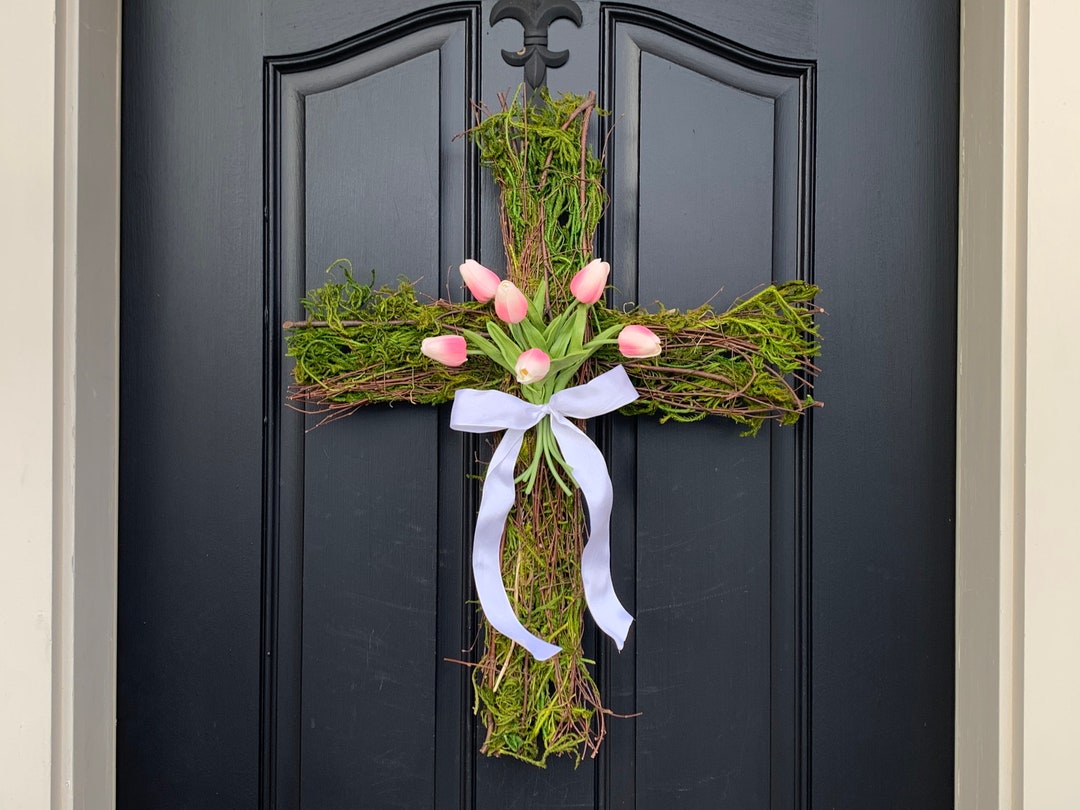 Easter Cross for Front Door Cross Wreath Easter Decor
