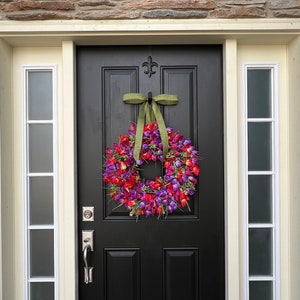 Berry Jam Vibrant Tulip Wreath, Spring Front Door Hanger, Gift for Mom image 3