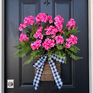 Summer Red Geranium Basket, Front Door Baskets for Summer Pink