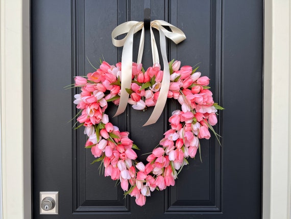 Tulip Heart Wreath, Front Door Wreaths, Valentine's Day Decor, Spring Decor  