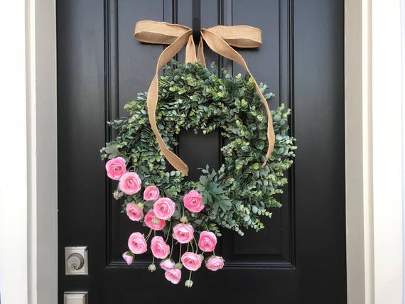 Eucalyptus Wreath, Pink Ranunculus Wreaths, Decorative Wreaths, Spring  Wreaths, Wreath for Spring, Summer Wreaths, Year Round Wreaths 