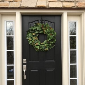 Spring Magnolia Wreath for Front Door, Year Round Realistic Magnolia Leaf Wreaths image 2