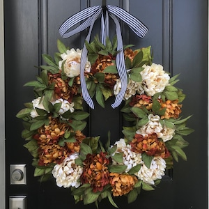 Front Door Fall Peony Wreaths, Coffee and Cream Premium Peony Wreath