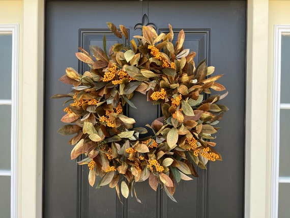 Outdoor Fall Foliage Orange Berry Wreath