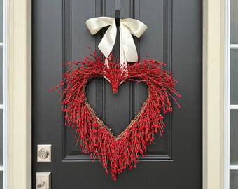 Red Heart Wreath, Valentine's Day Wreath, Heart Wreath Red, Red Heart Decor, Valentine's Decor, Engagement Gift, Heart Wedding Gift