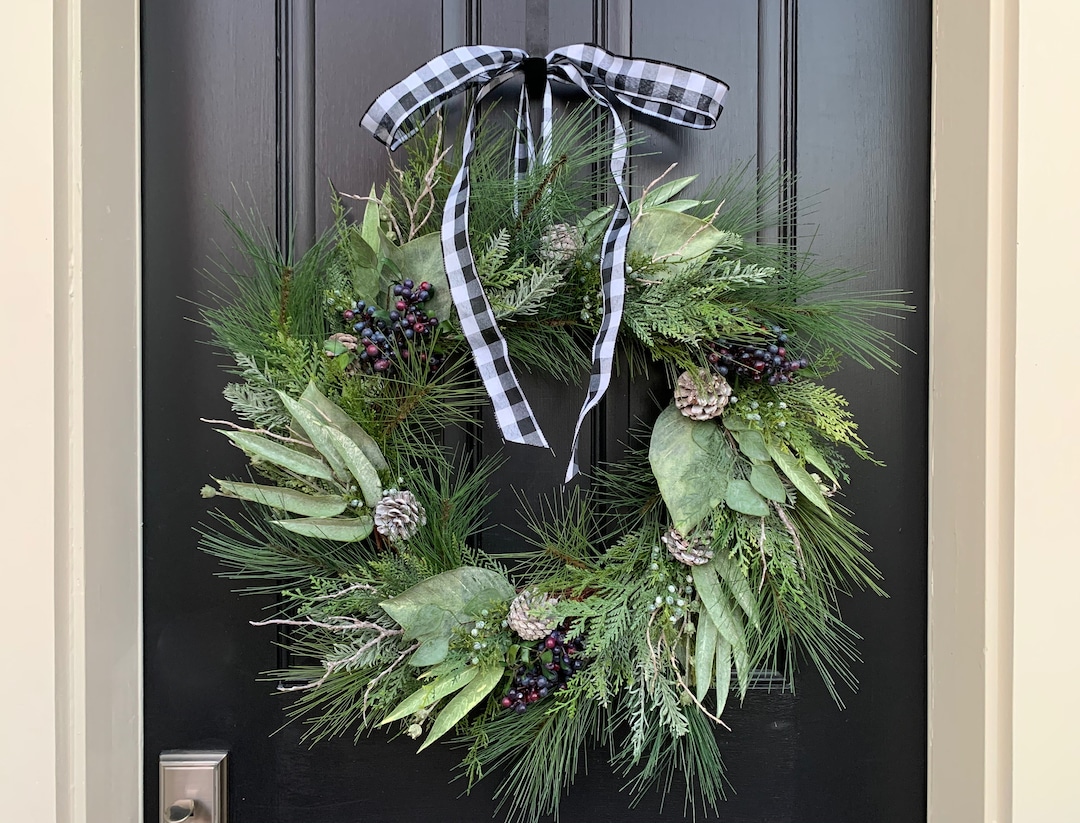 Winter Pine, Blueberry and Gatherings Wreath, Front Door Holiday